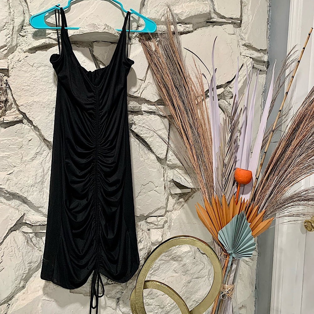 (New) Black Ruched Dress from Fashion Nova